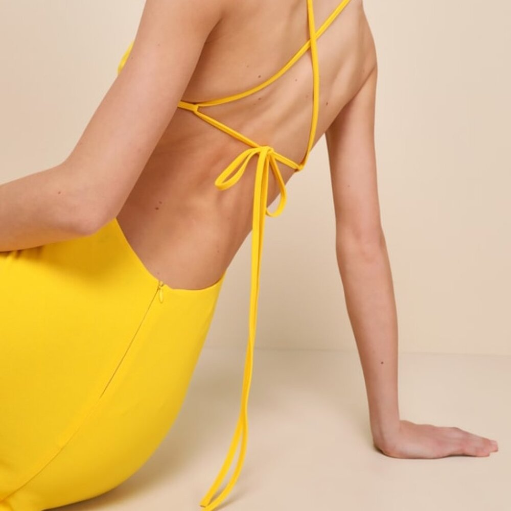 Lulus Incredibly Iconic Yellow Sleeveless Lace-up Cutout Maxi Dress - Size M
